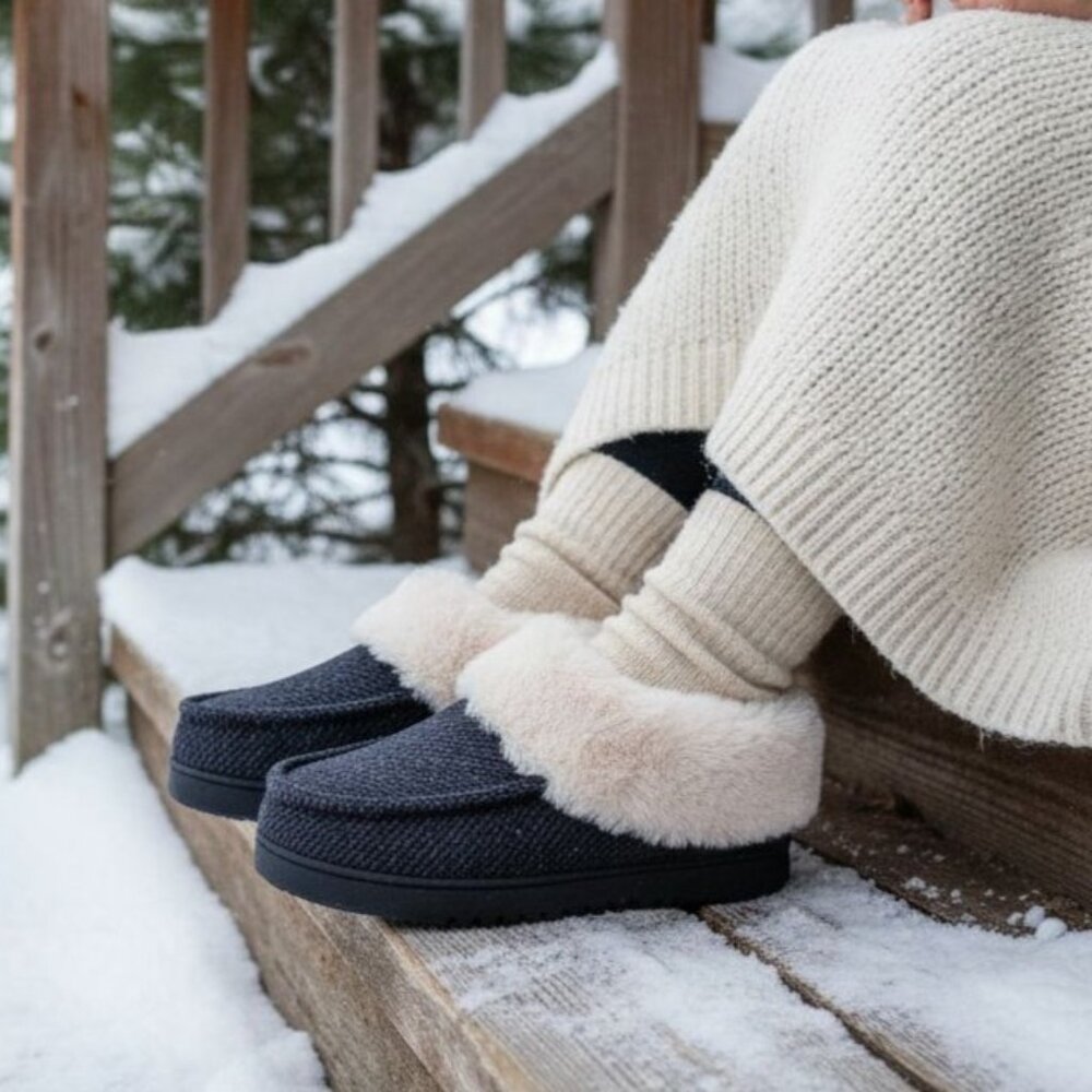 Dearfoams 9/10 Women Faux Fur House Shoes Slippers Corduroy Winter Fuzzy Slip-on